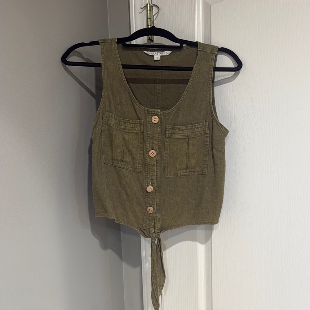 Olive Green Button-Down Tie-Front Vest